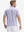 Back half-body of model in lavenderwhite stripe upgraded two-tone striped quick dry polo shirt