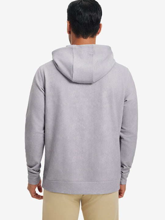 Back upper look of the exclusive print kangaroo hoodies in light purple, showing fit and shoulder line.