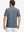 Back half-body of model in grayish blue flower stretch printed collarless henley golf shirts