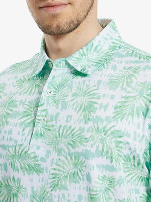 MAELREG Men's Performance Jersey Print Polo – Front chest view in Light Green Leaf
