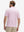 Back half-body view of model wearing the pink wine glass 4 way stretch print collared polo shirt, highlighting the rear silhouette