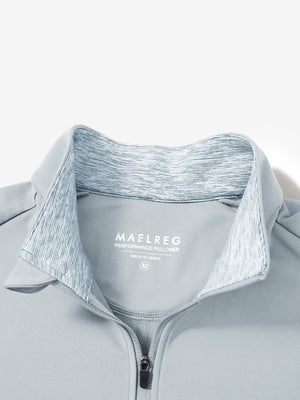 Close-up of collar and zipper on Fleece lined golf quarter zip in refined grey mist