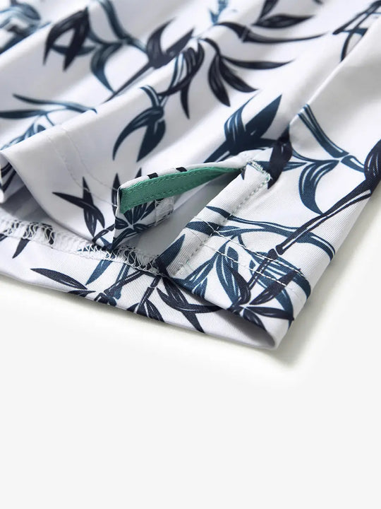 Hem slit detail of BLUE BAMBOO Performance Quick Dry Print Golf Polo highlighting stitching and finish