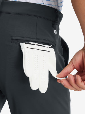 Back pocket detail of Golf Lightweight Fleece Lined Dress Pants in dark grey