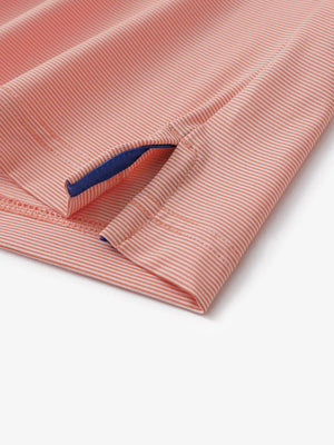 Hem slit detail of ORANGE STRIPE Pinstripe Jersey Performance Polo								
