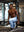 Full-body view of model in gym wearing LIGHT BLUE Performance Tapered Sports Joggers