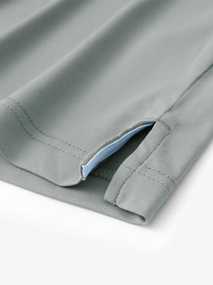 Hem slit detail of LIGHT GREY Stylish Chest Print Snap Polo highlighting stitching and finish