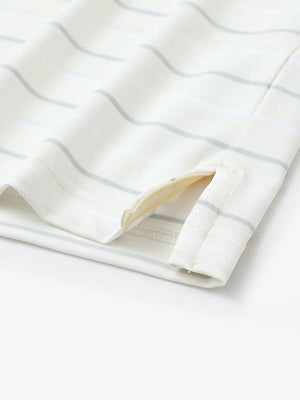 Side slit hem detail on BEIGE STRIPE Stylish Performance Golf Polo — clean and functional finish