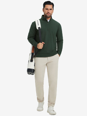 Ultra-Soft Brushed Fleece Lining Quarter Zip Sweatshirt in forest green, model carrying tennis bag