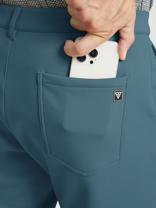 SAXONY BLUE Water-Resistant Fleece Lined Pants, back pocket detail with iPhone inserted