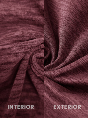 Close-up of red heather heather fleece hoodie pullover fabric showing soft, brushed interior and textured surface.