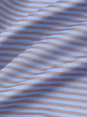 Fabric detail of Classic stripe polo shirts with crisp lines and smooth bluishyellow stripe finish