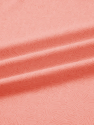 Close-up of red line full print lightweight quarter zip pullover fabric, soft and breathable texture