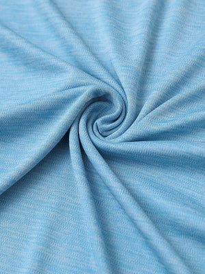 Close-up of aqua heather modern fit melange polo fabric showing soft and textured surface.