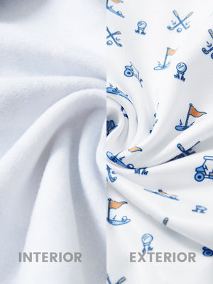 Close-up of the inner and outer fabric of youth full print stylish hoodies pullover in white golf, showing texture and finish
