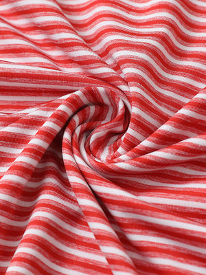 Close-up of red stripe sport fit stripe polo fabric showing crisp horizontal stripes and smooth, breathable texture.