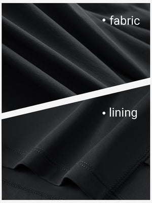 Close-up texture of black women's moisture-wicking athletic tennis skirts fabric showing detailed outer and inner lining material.