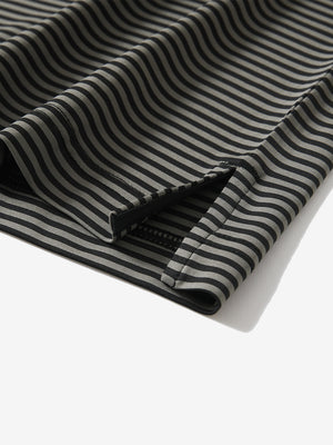 Detail: hem slit of black stripe upgraded two-tone striped quick dry polo shirt