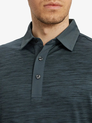 Front view from nose to chest in JUNGLE GREEN HEATHER Cool Heather Texture Polo