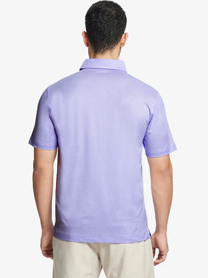 Rear half-body shot highlighting fit of LAVENDER Performance Ananas Jacquard Polo