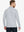 Faded Denim Heather Skin-friendly Long Sleeve Melange Polo – back half-body view on model