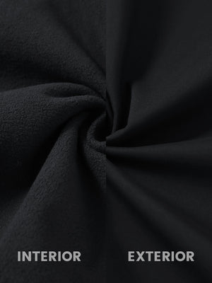 Inside and outside fabric view of the sleeveless softshell fleece outdoor vests with 6 pockets in black