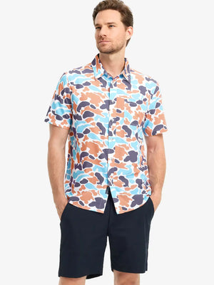 3D display of BLUE ORANGE CAMO Stylish Printing Summer Shirt.