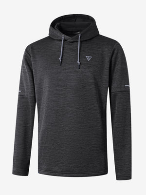 3D rendering of dark grey heather Heather Fleece Hoodies Pullover, showcasing the realistic texture and fit of the garment