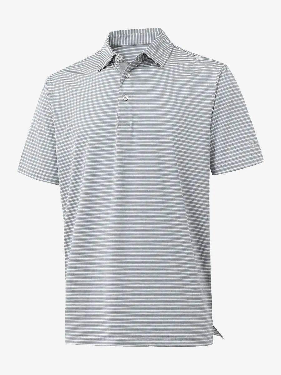 3D view of Sport Fit Stripe Polo in Grey White Stripe