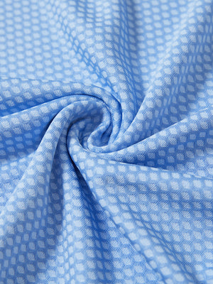 Jacquard quarter zip pullover, close-up fabric detail in light blue showing textured knit pattern and soft feel