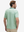 Back half-body of model in green abstract lines lightweight stretch upgraded print golf polo shirts