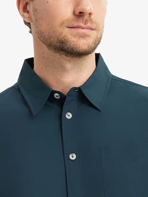 Front view from nose to chest showcasing the crisp BLUE INDIGO polo.