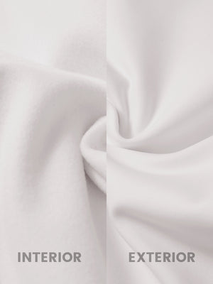 Inside and outer fabric close-up of oyster gray golf lightweight fleece lined dress pants, soft fleece lining.